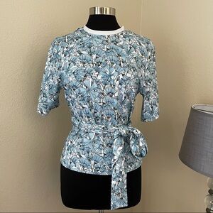 Floral CLAUDIA LI BLUE COSMOS BELTED TSHIRT Blouse Size S